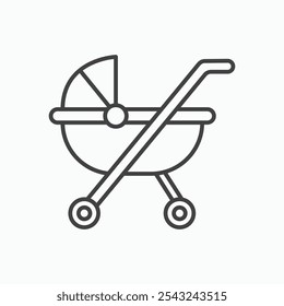 Ícone de carrinho de bebê em preto contornado e sólido.