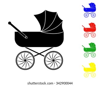 baby carriage icon - colored vector set