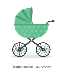 Baby carriage icon with decor on white background. Stroller for babies. Children's transport.