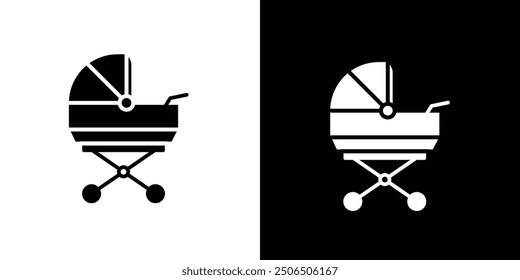 Baby carriage icon Flat vector set outline