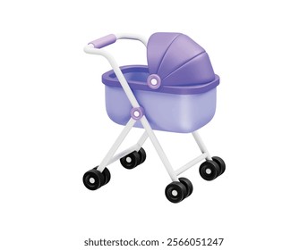 baby carriage icon illustration 3d. Baby stroller vector 3d render illustration