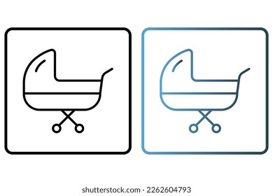 Baby carriage icon illustration. icon related to baby care. outline icon style. Simple vector design editable