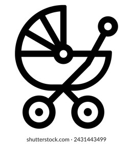 Baby Carriage Icon. Newborn babies stroller cart symbol. Toddler baby carriage stroller buggy vector sign. Baby carrying trolley pushchair line logo.