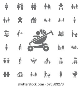 Baby carriage icon on white background. Set of family icons