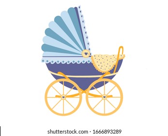 Baby carriage, icon. Baby pram on a white background. Vector flat color illustration