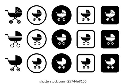 Baby carriage icon. Set of baby carriage icons. Stroller illustration sign collection. Baby symbol.