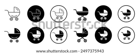 Baby carriage icon. Set of baby carriage icons. Stroller illustration sign collection. Baby symbol.