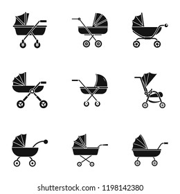 Baby carriage icon set. Simple set of 9 baby carriage vector icons for web design on white background
