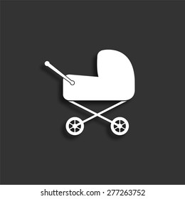 Baby carriage icon with shadow - vector illustration