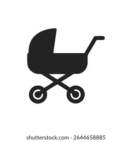 Baby carriage icon silhouette.Vector logo of a baby stroller icon. Illustration side view isolated on white background.