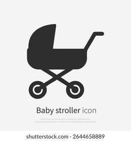 Baby carriage icon silhouette.Vector logo of a baby stroller icon. Illustration side view isolated on white background.