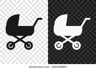 Baby carriage icon silhouette.Vector logo of a baby stroller icon. Illustration side view isolated on transparent background.