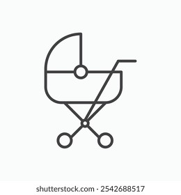 Baby carriage icon in thin black lines