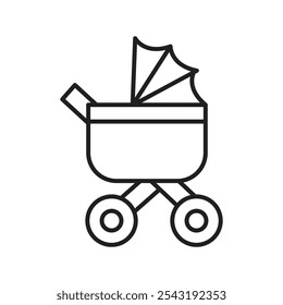 Baby carriage icon. thin stroke and solid.