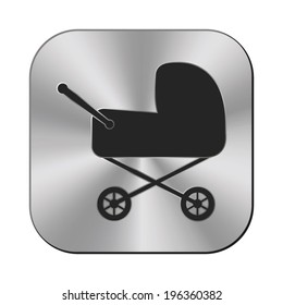 Baby carriage icon - vector metal button