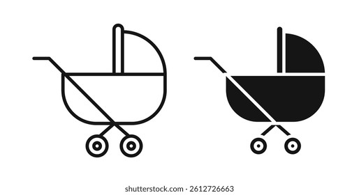 Baby carriage icons in black fill and line style