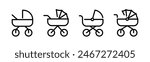 Baby carriage icons. Baby carriage, pram, stroller symbols. Baby stroller illustration.