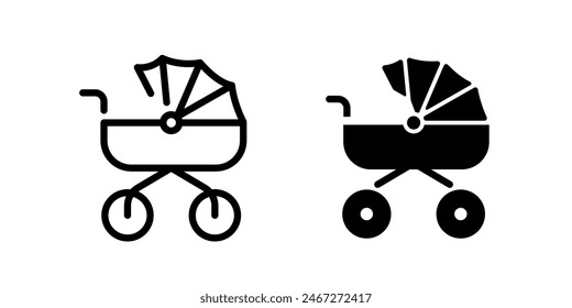 Baby carriage icons. Baby carriage, pram, stroller symbols. Baby stroller illustration.