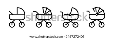 Baby carriage icons. Baby carriage, pram, stroller symbols. Baby stroller illustration.