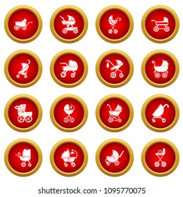Baby carriage icons set. Simple illustration of 16 baby carriage vector icons for web