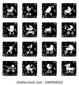 Baby carriage icons set vector grunge isolated on white background 