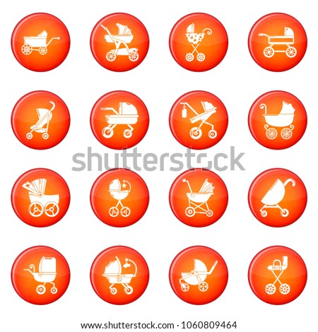 Baby carriage icons set vector red circle isolated on white background 