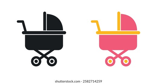Baby carriage icons set vectors black and colored style