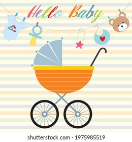 Baby carriage illustration for baby card or shower card