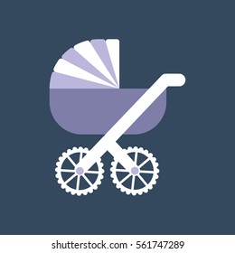 Baby carriage illustration on the blue background. Vector illustration