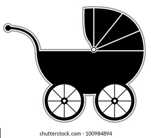 Baby Carriage - Isolated Black and white baby carriage silhouette