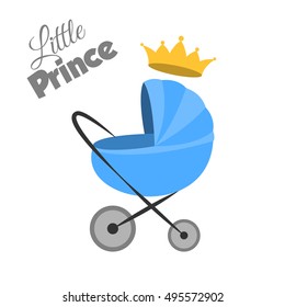 Baby carriage isolated vector illustration. Little prince.