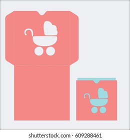 baby carriage.  Laser cutting template. Vector scheme of laser cutting and printing. Envelope for cards or invitations.