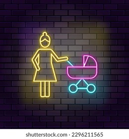 Baby carriage leave icon brick wall and dark background.