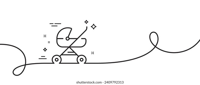 Baby carriage line icon. Continuous one line with curl. Stroller trolley sign. Pram buggy symbol. Baby carriage single outline ribbon. Loop curve pattern. Vector