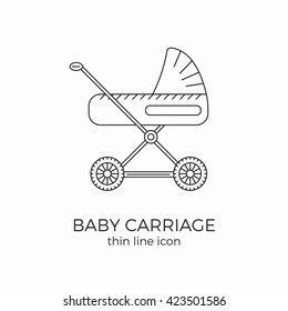 Baby carriage line icon. Flat design. Poster or infographic element.