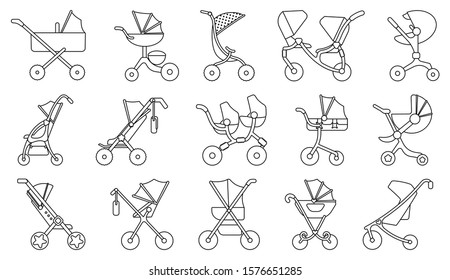 Baby carriage line vector set icon.Illustration of isolated line icon stroller for newborn.Vector illustration baby pram.