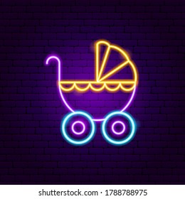 Baby Carriage Neon Sign. Vector Illustration of Children Promotion.