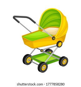 Baby Carriage for Newborn Transportation Isolated on White Background Vector Illustration