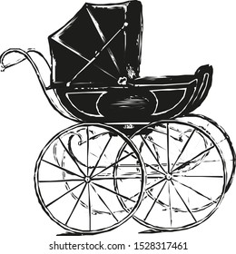 Baby carriage in old style. vector illustration eps 10