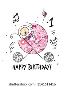 Baby carriage, ornate silhouette for your design