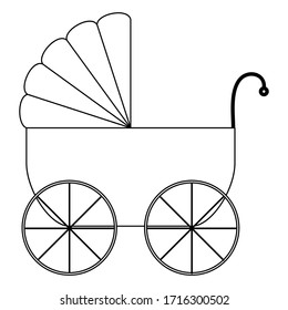 Baby carriage outline icon. Stroller vector illustration isolated on white background. Coloring book page for children.