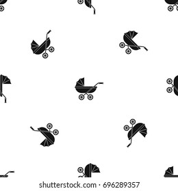 Baby carriage pattern repeat seamless in black color for any design. Vector geometric illustration
