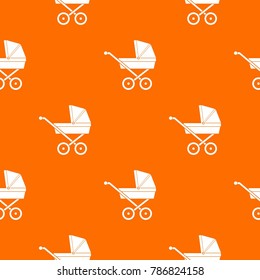 Baby carriage pattern repeat seamless in orange color for any design. Vector geometric illustration