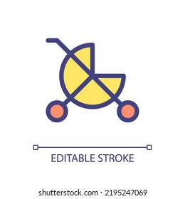 Baby carriage pixel perfect RGB color ui icon. Children goods department. Simple filled line element. GUI, UX design for mobile app. Vector isolated pictogram. Editable stroke. Arial font used