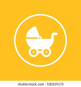 baby carriage, pram icon in circle, vector illustration