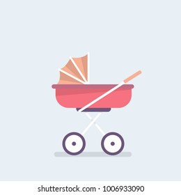 Baby carriage. Pram. Stroll. Flat editable vector illustration, clip art. Vector illustration in cartoon style