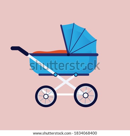 baby carriage, baby pram, stroller. Vector illustration.