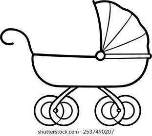 baby carriage silhouette vector illustration line art transparent background