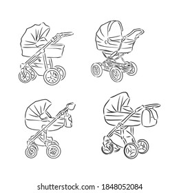 Baby carriage sketch baby stroller vector sketch illustration