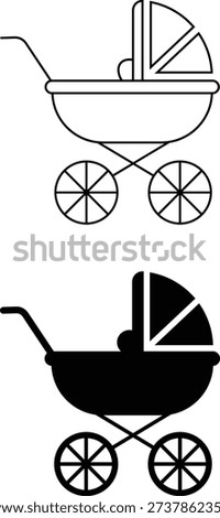 Baby Carriage Icons—Outline and Solid Stroller Symbols